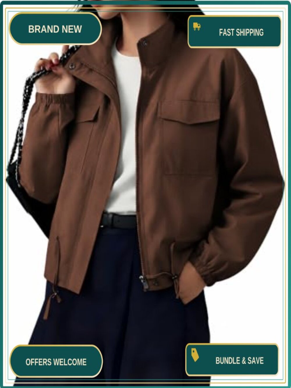 Women's Cropped Zip Up Lightweight Utility Anorak Jacket